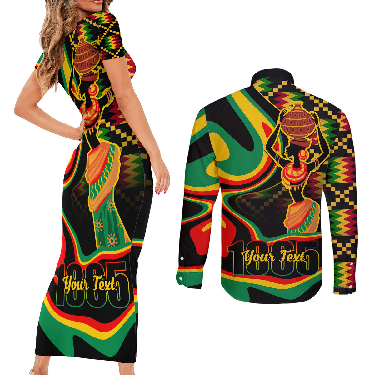 Juneteenth 2024 Couples Matching Short Sleeve Bodycon Dress and Long Sleeve Button Shirt 1865 Freedom Day Anniversary - Wonder Print Shop