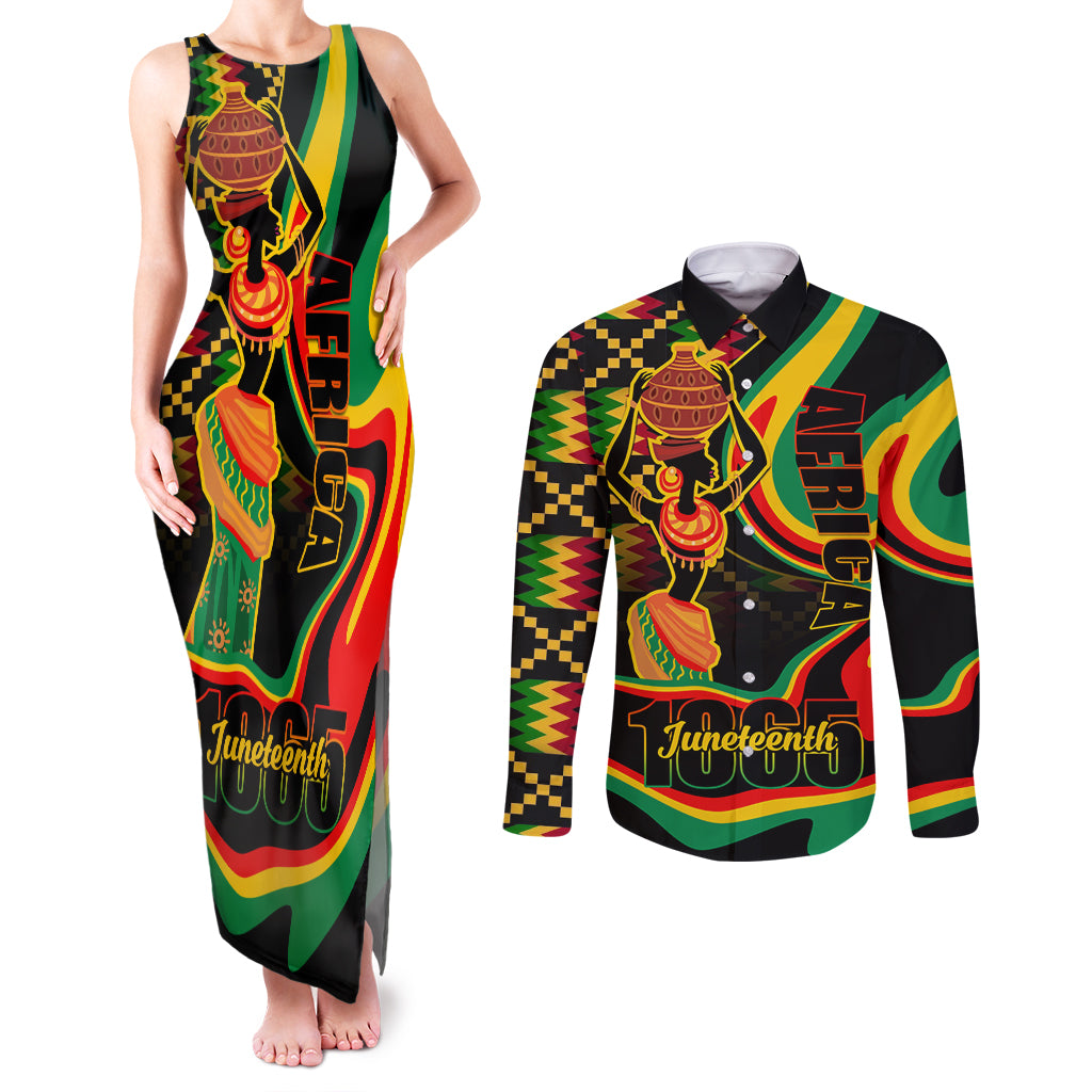 Juneteenth 2024 Couples Matching Tank Maxi Dress and Long Sleeve Button Shirt 1865 Freedom Day Anniversary - Wonder Print Shop