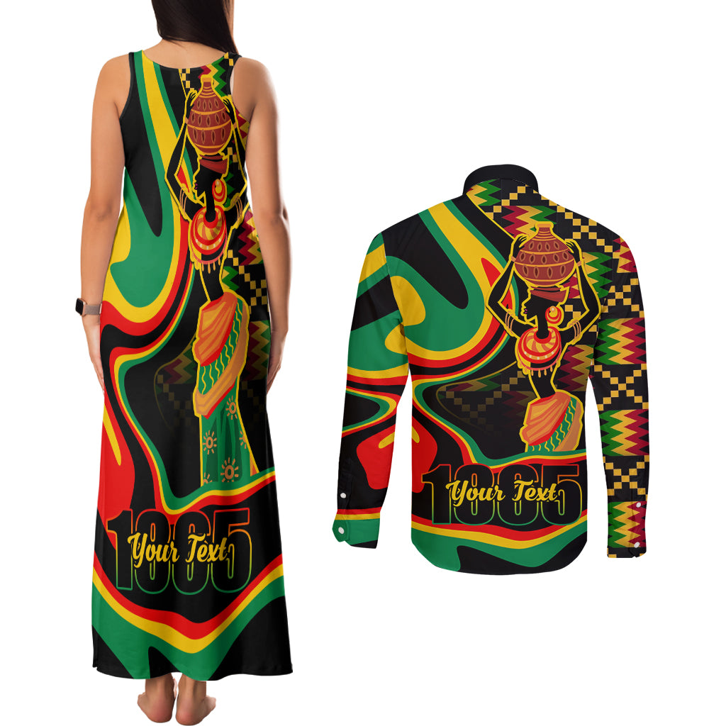 Juneteenth 2024 Couples Matching Tank Maxi Dress and Long Sleeve Button Shirt 1865 Freedom Day Anniversary - Wonder Print Shop