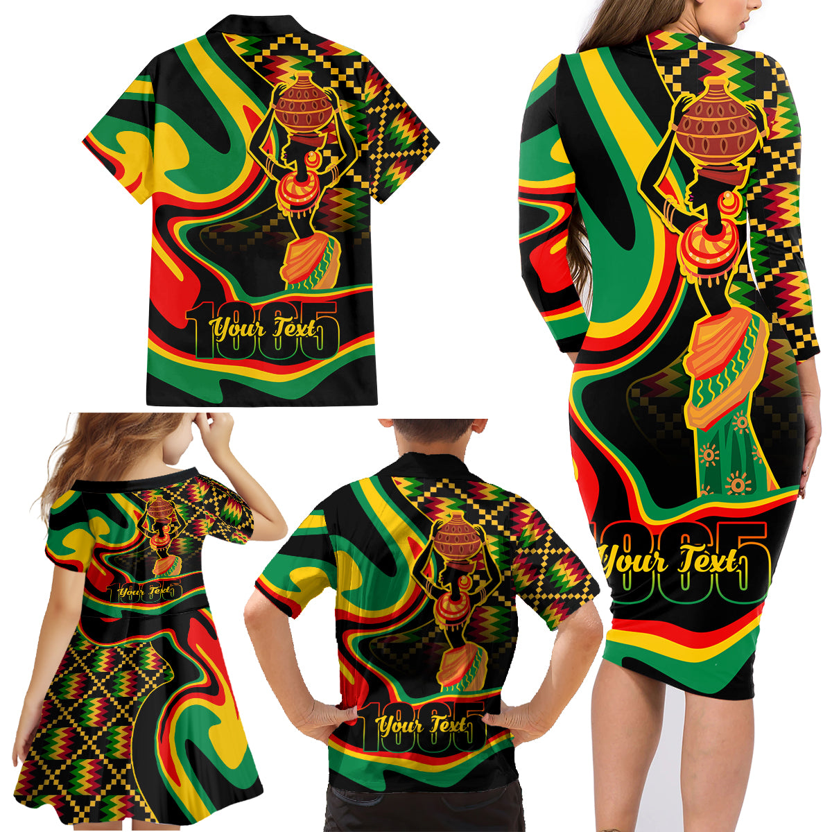 Juneteenth 2024 Family Matching Long Sleeve Bodycon Dress and Hawaiian Shirt 1865 Freedom Day Anniversary - Wonder Print Shop