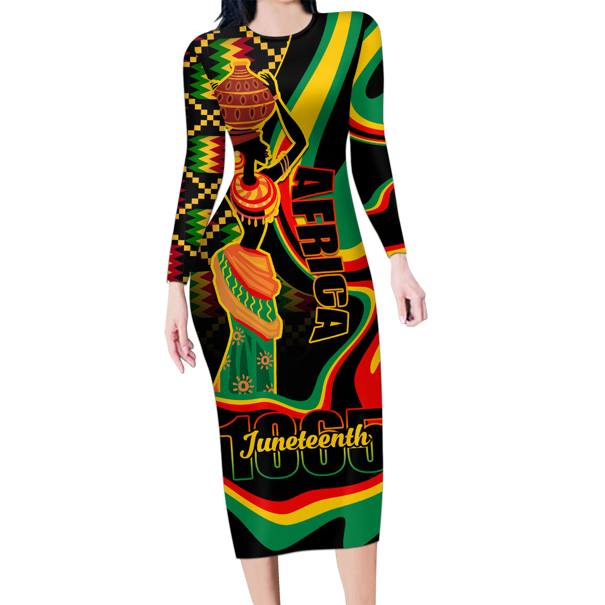 Juneteenth 2024 Family Matching Long Sleeve Bodycon Dress and Hawaiian Shirt 1865 Freedom Day Anniversary - Wonder Print Shop
