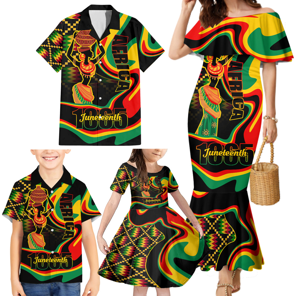 Juneteenth 2024 Family Matching Mermaid Dress and Hawaiian Shirt 1865 Freedom Day Anniversary - Wonder Print Shop