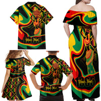 Juneteenth 2024 Family Matching Off Shoulder Maxi Dress and Hawaiian Shirt 1865 Freedom Day Anniversary - Wonder Print Shop