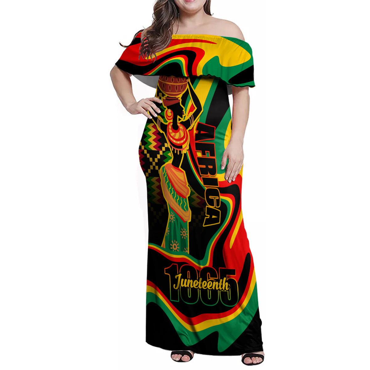 Juneteenth 2024 Family Matching Off Shoulder Maxi Dress and Hawaiian Shirt 1865 Freedom Day Anniversary - Wonder Print Shop