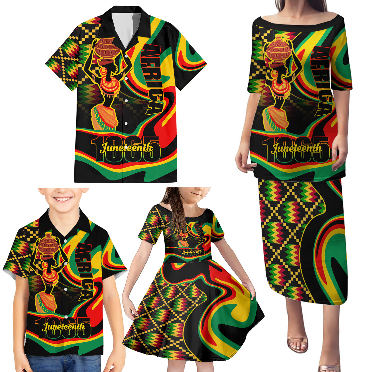 Juneteenth 2024 Family Matching Puletasi and Hawaiian Shirt 1865 Freedom Day Anniversary - Wonder Print Shop