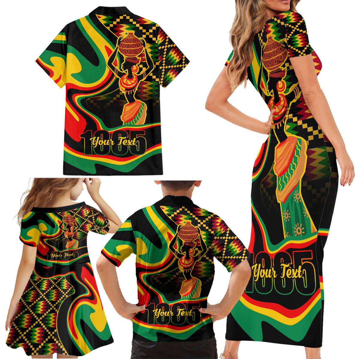 Juneteenth 2024 Family Matching Short Sleeve Bodycon Dress and Hawaiian Shirt 1865 Freedom Day Anniversary - Wonder Print Shop