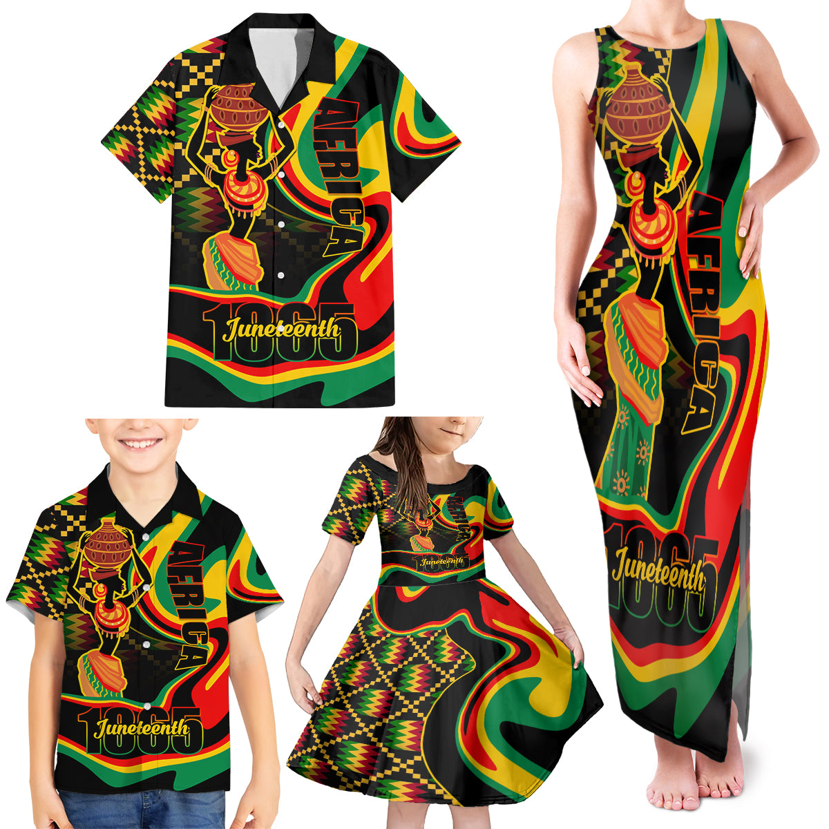 Juneteenth 2024 Family Matching Tank Maxi Dress and Hawaiian Shirt 1865 Freedom Day Anniversary - Wonder Print Shop