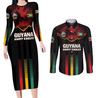 Custom Cricket Guyana Harpy Eagles Couples Matching Long Sleeve Bodycon Dress and Long Sleeve Button Shirt Let's Go Guyana