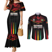 Custom Cricket Guyana Harpy Eagles Couples Matching Mermaid Dress and Long Sleeve Button Shirt Let's Go Guyana