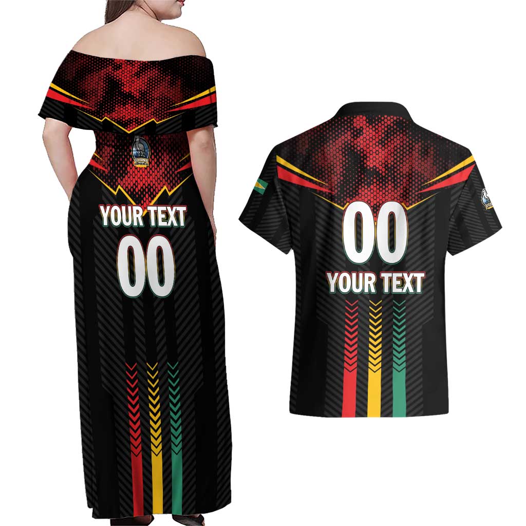 Custom Cricket Guyana Harpy Eagles Couples Matching Off Shoulder Maxi Dress and Hawaiian Shirt Let's Go Guyana
