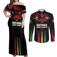 Custom Cricket Guyana Harpy Eagles Couples Matching Off Shoulder Maxi Dress and Long Sleeve Button Shirt Let's Go Guyana