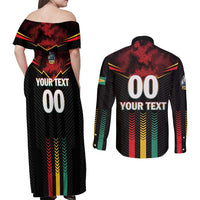 Custom Cricket Guyana Harpy Eagles Couples Matching Off Shoulder Maxi Dress and Long Sleeve Button Shirt Let's Go Guyana