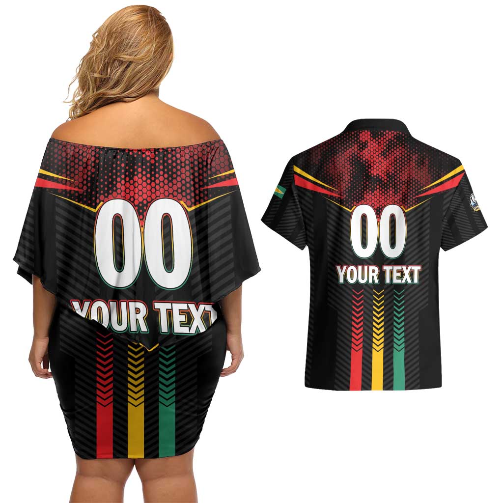 Custom Cricket Guyana Harpy Eagles Couples Matching Off Shoulder Short Dress and Hawaiian Shirt Let's Go Guyana