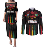 Custom Cricket Guyana Harpy Eagles Couples Matching Puletasi and Long Sleeve Button Shirt Let's Go Guyana