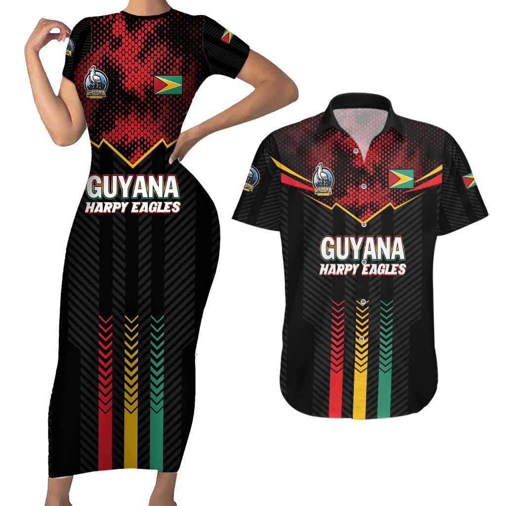 Custom Cricket Guyana Harpy Eagles Couples Matching Short Sleeve Bodycon Dress and Hawaiian Shirt Let's Go Guyana