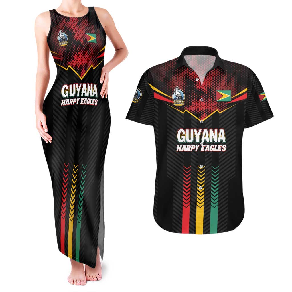 Custom Cricket Guyana Harpy Eagles Couples Matching Tank Maxi Dress and Hawaiian Shirt Let's Go Guyana