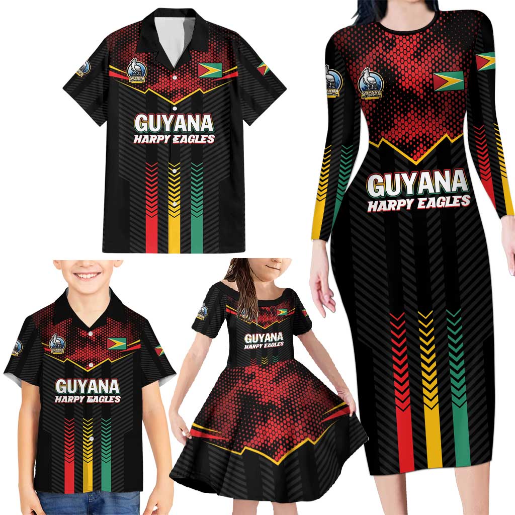 Custom Cricket Guyana Harpy Eagles Family Matching Long Sleeve Bodycon Dress and Hawaiian Shirt Let's Go Guyana