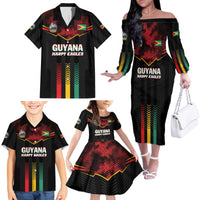 Custom Cricket Guyana Harpy Eagles Family Matching Off The Shoulder Long Sleeve Dress and Hawaiian Shirt Let's Go Guyana