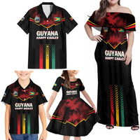 Custom Cricket Guyana Harpy Eagles Family Matching Off Shoulder Maxi Dress and Hawaiian Shirt Let's Go Guyana