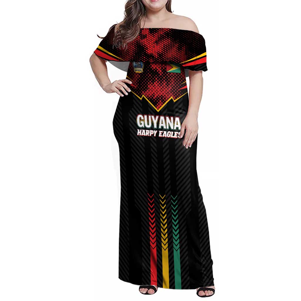 Custom Cricket Guyana Harpy Eagles Family Matching Off Shoulder Maxi Dress and Hawaiian Shirt Let's Go Guyana