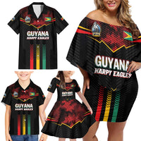 Custom Cricket Guyana Harpy Eagles Family Matching Off Shoulder Short Dress and Hawaiian Shirt Let's Go Guyana