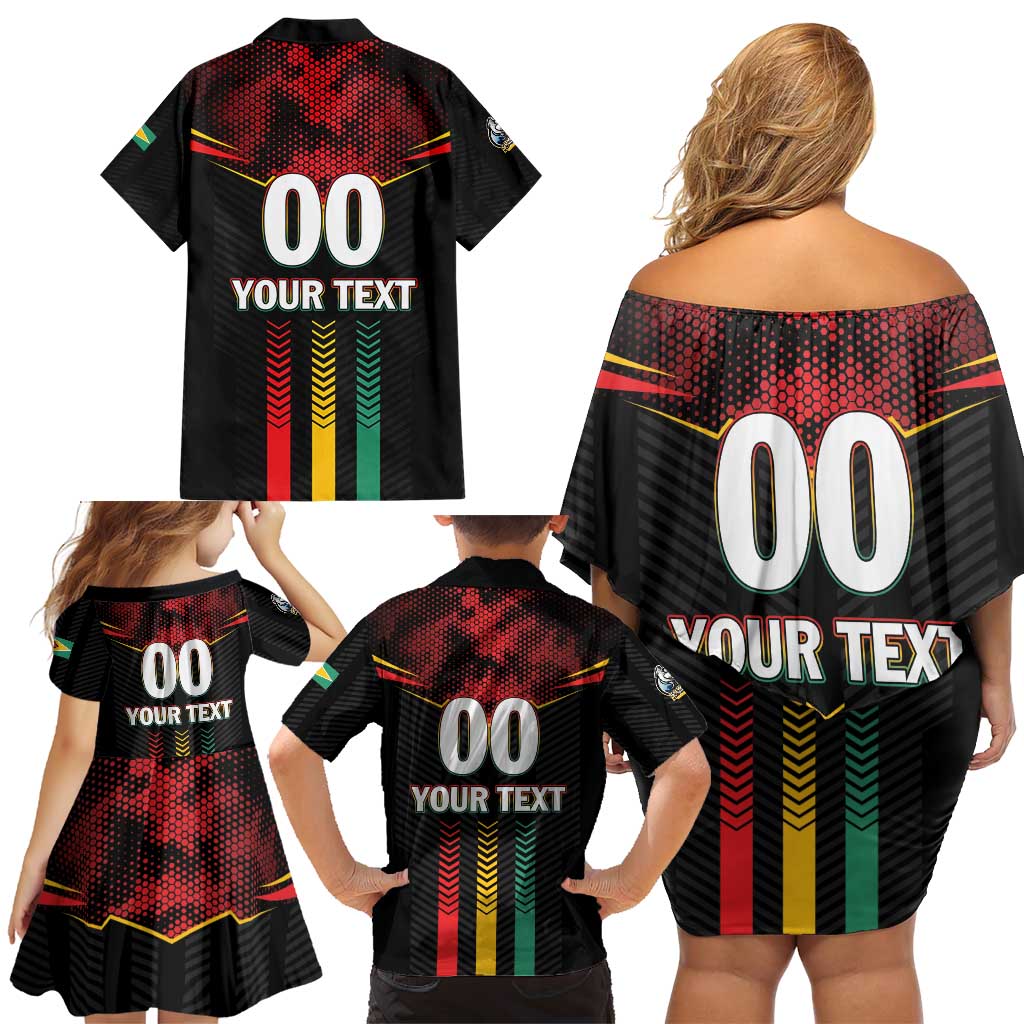 Custom Cricket Guyana Harpy Eagles Family Matching Off Shoulder Short Dress and Hawaiian Shirt Let's Go Guyana