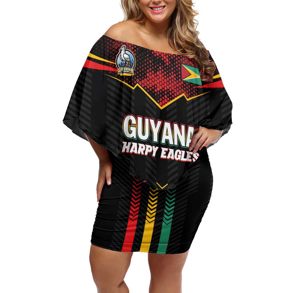 Custom Cricket Guyana Harpy Eagles Family Matching Off Shoulder Short Dress and Hawaiian Shirt Let's Go Guyana