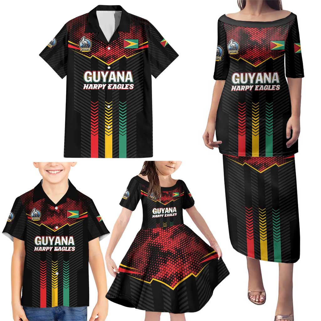 Custom Cricket Guyana Harpy Eagles Family Matching Puletasi and Hawaiian Shirt Let's Go Guyana