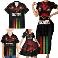 Custom Cricket Guyana Harpy Eagles Family Matching Short Sleeve Bodycon Dress and Hawaiian Shirt Let's Go Guyana