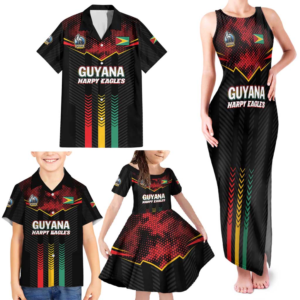 Custom Cricket Guyana Harpy Eagles Family Matching Tank Maxi Dress and Hawaiian Shirt Let's Go Guyana
