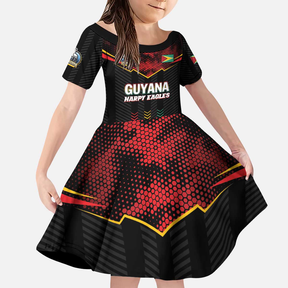 Custom Cricket Guyana Harpy Eagles Kid Short Sleeve Dress Let's Go Guyana