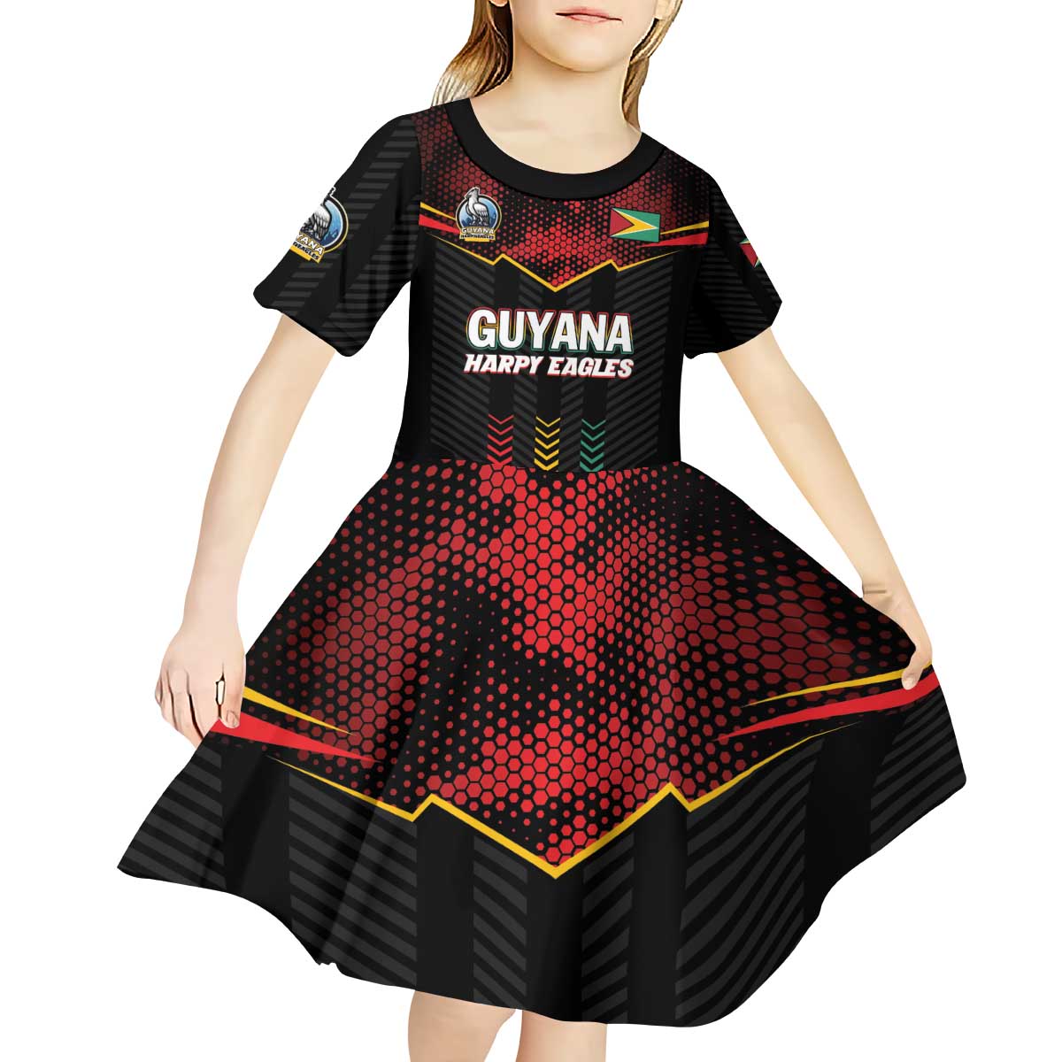 Custom Cricket Guyana Harpy Eagles Kid Short Sleeve Dress Let's Go Guyana