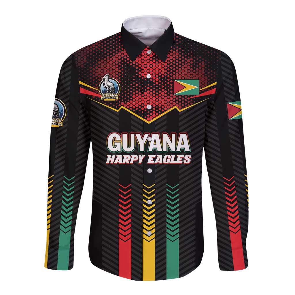 Custom Cricket Guyana Harpy Eagles Long Sleeve Button Shirt Let's Go Guyana