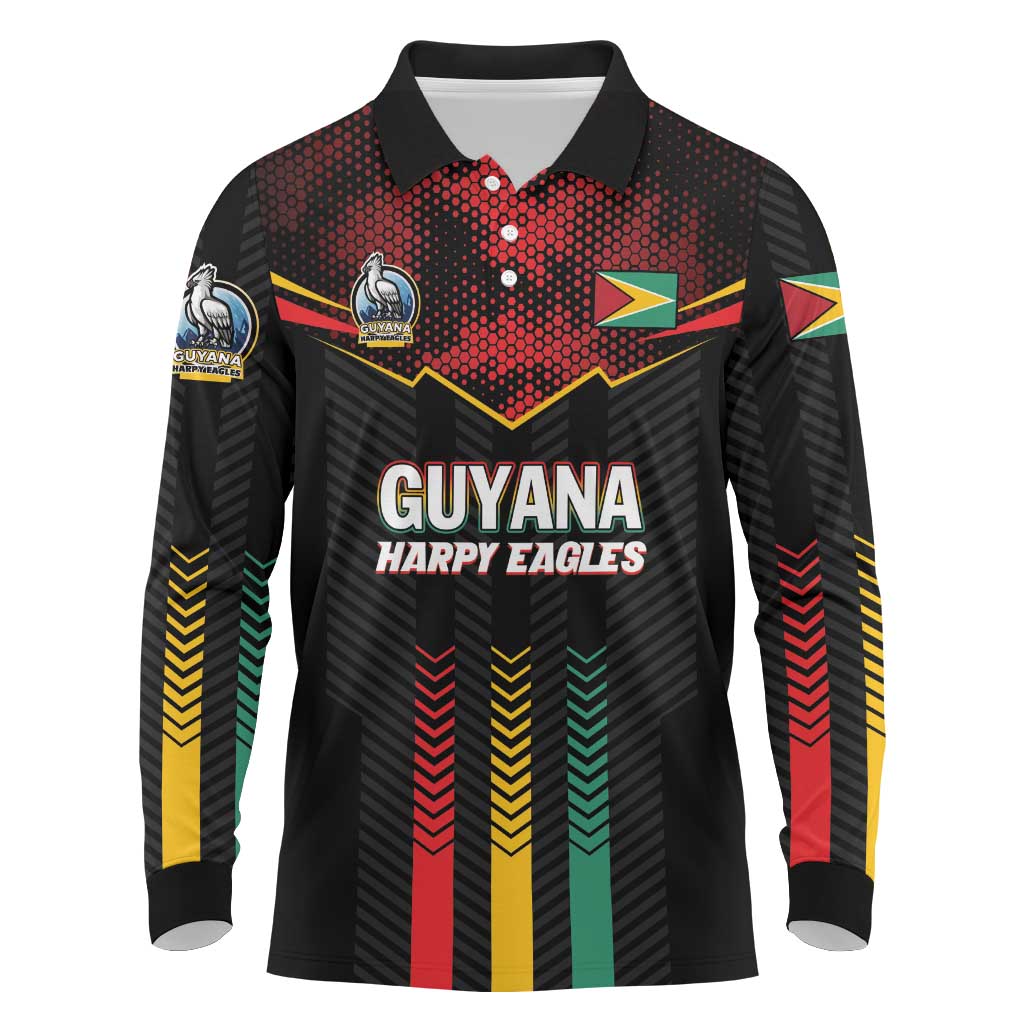 Custom Cricket Guyana Harpy Eagles Long Sleeve Polo Shirt Let's Go Guyana