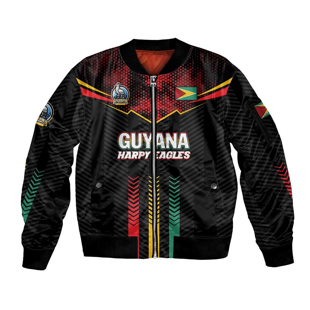 Custom Cricket Guyana Harpy Eagles Sleeve Zip Bomber Jacket Let's Go Guyana