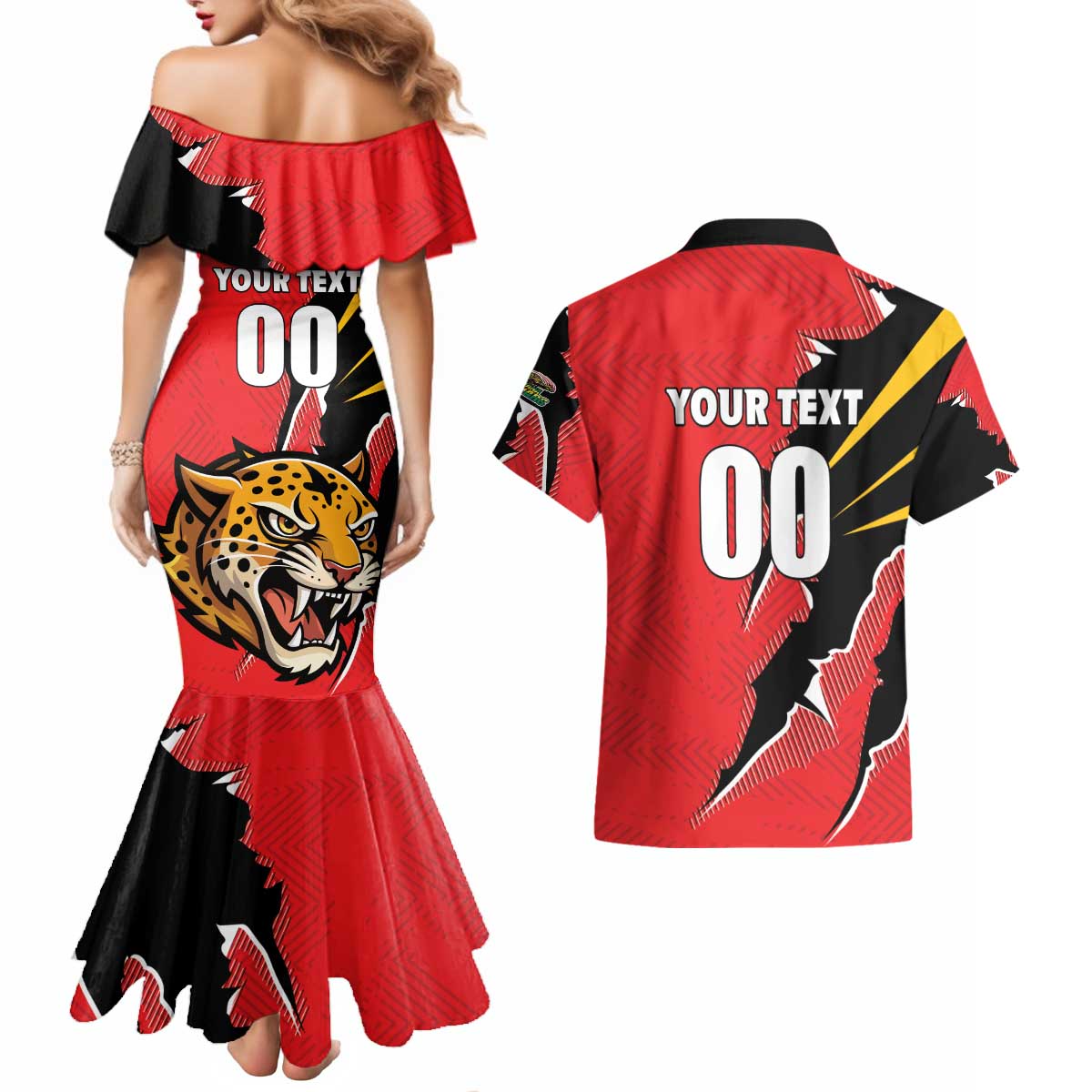 Custom Cricket Guyana Jaguars Couples Matching Mermaid Dress and Hawaiian Shirt Go Champion
