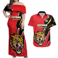 Custom Cricket Guyana Jaguars Couples Matching Off Shoulder Maxi Dress and Hawaiian Shirt Go Champion