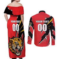 Custom Cricket Guyana Jaguars Couples Matching Off Shoulder Maxi Dress and Long Sleeve Button Shirt Go Champion