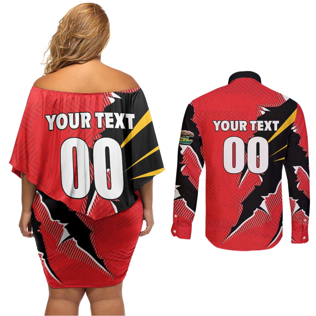 Custom Cricket Guyana Jaguars Couples Matching Off Shoulder Short Dress and Long Sleeve Button Shirt Go Champion