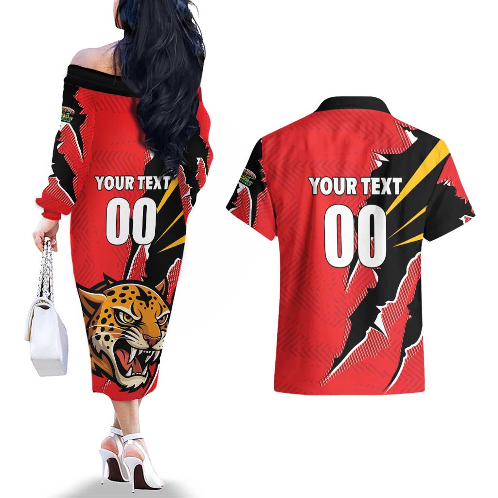 Custom Cricket Guyana Jaguars Couples Matching Off The Shoulder Long Sleeve Dress and Hawaiian Shirt Go Champion