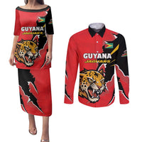 Custom Cricket Guyana Jaguars Couples Matching Puletasi and Long Sleeve Button Shirt Go Champion