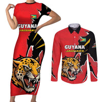 Custom Cricket Guyana Jaguars Couples Matching Short Sleeve Bodycon Dress and Long Sleeve Button Shirt Go Champion