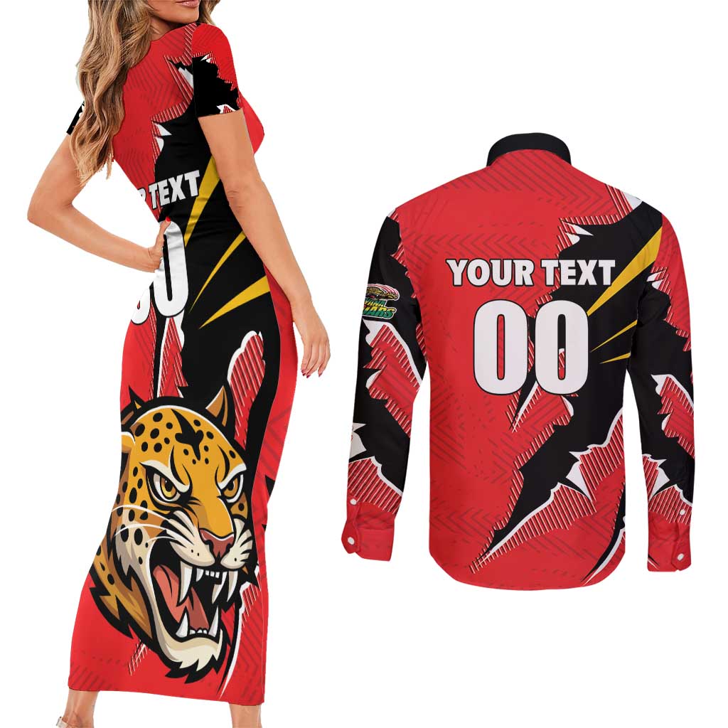 Custom Cricket Guyana Jaguars Couples Matching Short Sleeve Bodycon Dress and Long Sleeve Button Shirt Go Champion