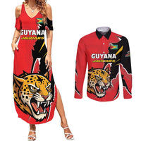 Custom Cricket Guyana Jaguars Couples Matching Summer Maxi Dress and Long Sleeve Button Shirt Go Champion