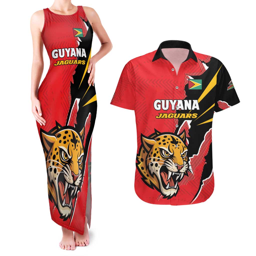 Custom Cricket Guyana Jaguars Couples Matching Tank Maxi Dress and Hawaiian Shirt Go Champion