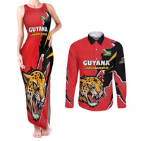 Custom Cricket Guyana Jaguars Couples Matching Tank Maxi Dress and Long Sleeve Button Shirt Go Champion