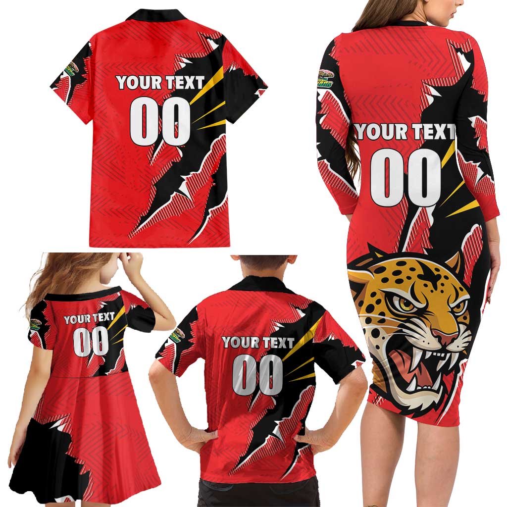 Custom Cricket Guyana Jaguars Family Matching Long Sleeve Bodycon Dress and Hawaiian Shirt Go Champion