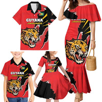 Custom Cricket Guyana Jaguars Family Matching Mermaid Dress and Hawaiian Shirt Go Champion