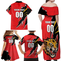 Custom Cricket Guyana Jaguars Family Matching Off Shoulder Maxi Dress and Hawaiian Shirt Go Champion