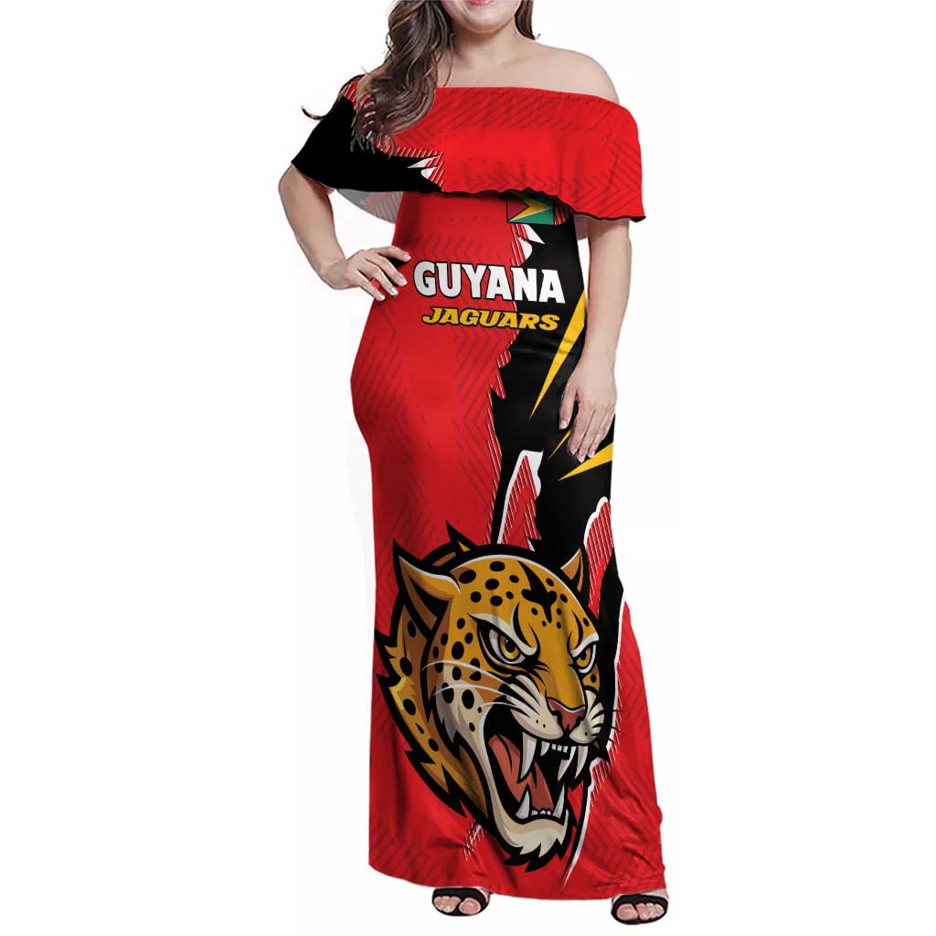 Custom Cricket Guyana Jaguars Family Matching Off Shoulder Maxi Dress and Hawaiian Shirt Go Champion